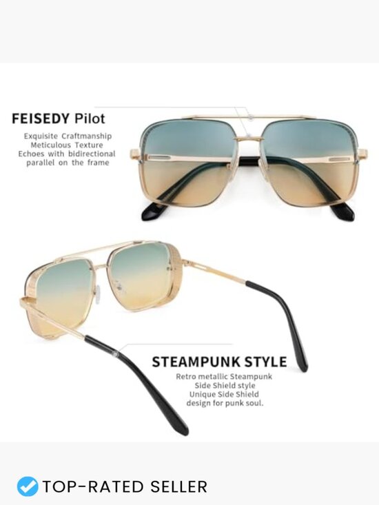 Vintage Square Steampunk Retro Metal Frame UV400 Polarized Sunglasses main image 7